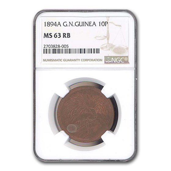 1894-A German New Guinea 10 Pfennig MS-63 RB NGC 1894-A German New Guinea 10 Pfennig MS-63 RB NGC