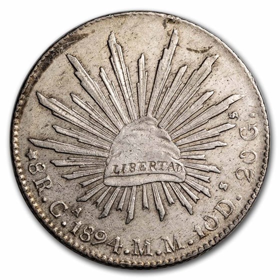 1894-Ca MM Mexico Silver 8 Reales Cap & Rays AU 1894-Ca MM Mexico Silver 8 Reales Cap & Rays AU