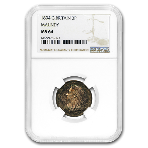 1894 Great Britain Silver 3 Pence Victoria Maundy MS-64 NGC 1894 Great Britain Silver 3 Pence Victoria Maundy MS-64 NGC