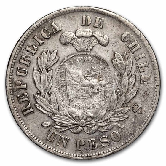 1894 Guatemala Peso Counterstamped on a Chile Peso VF 1894 Guatemala Peso Counterstamped on a Chile Peso VF