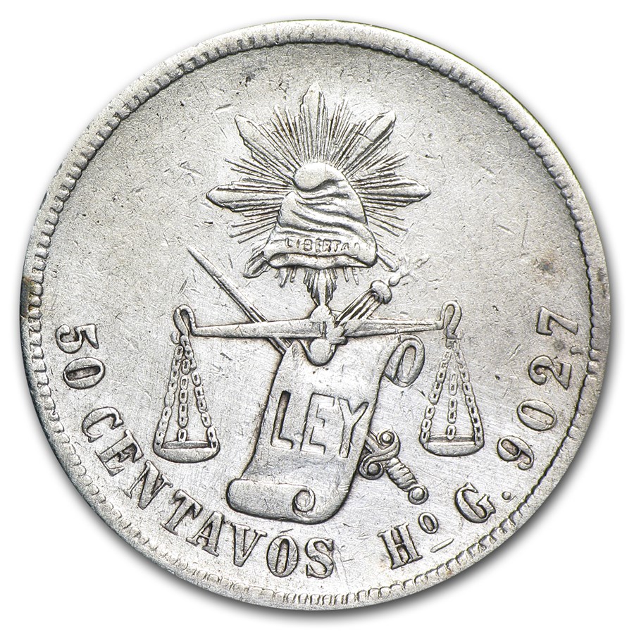 1894-Ho G Mexico Silver 50 Centavos XF