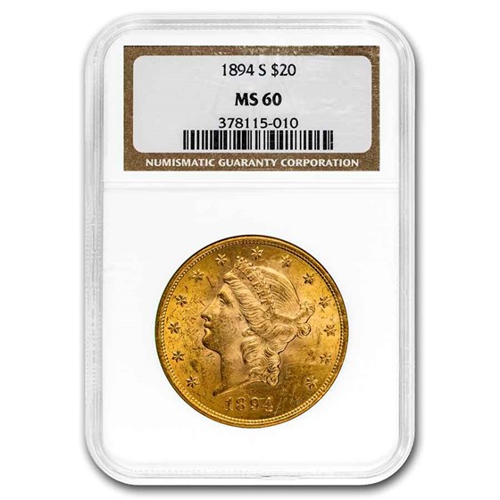 1894-S $20 Liberty Gold Double Eagle MS-60 NGC 1894-S $20 Liberty Gold Double Eagle MS-60 NGC
