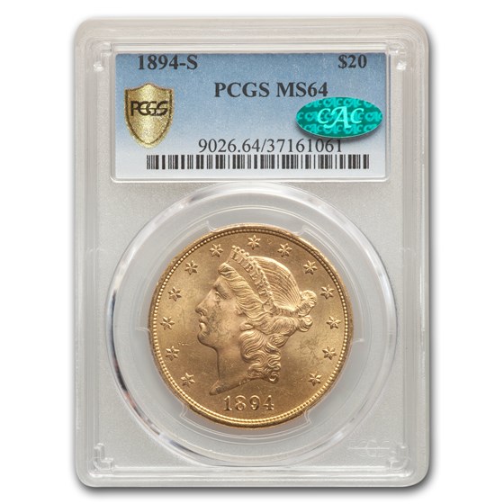 1894-S $20 Liberty Gold Double Eagle MS-64 PCGS CAC 1894-S $20 Liberty Gold Double Eagle MS-64 PCGS CAC