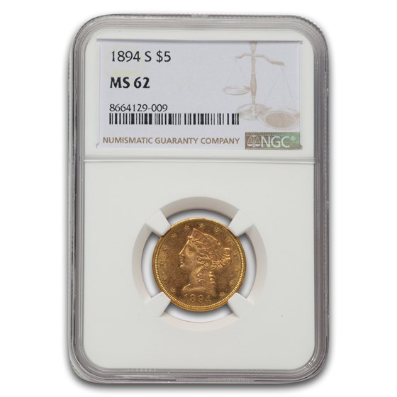 1894-S $5 Liberty Gold Half Eagle MS-62 NGC
