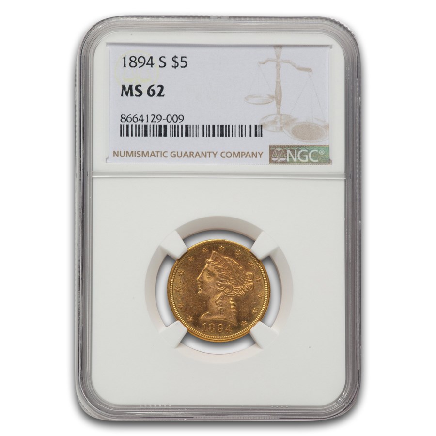 1894-S $5 Liberty Gold Half Eagle MS-62 NGC