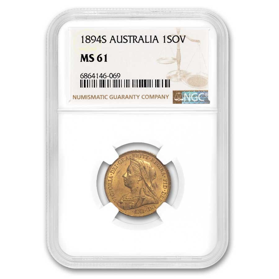 1894-S Australia Gold Sovereign Victoria Veiled Head MS-61 NGC