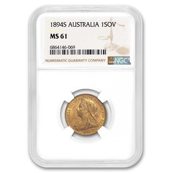 1894-S Australia Gold Sovereign Victoria Veiled Head MS-61 NGC 1894-S Australia Gold Sovereign Victoria Veiled Head MS-61 NGC