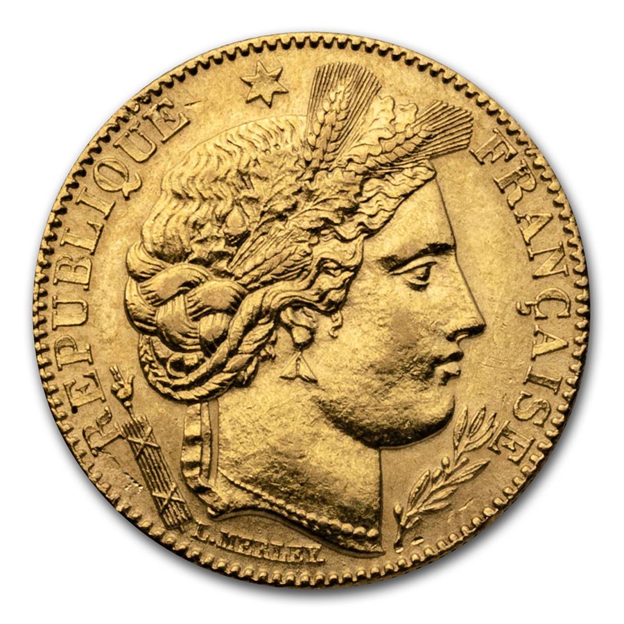1895-1899 France Gold 10 Francs Late Head Ceres (AU)