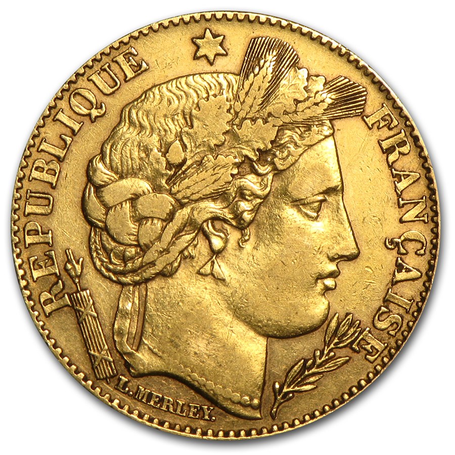 1895-1899 France Gold 10 Francs Late Head Ceres Avg Circ
