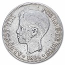 1895-1899 Spain Silver 5 Pesetas Alfonso XIII Avg Circ
