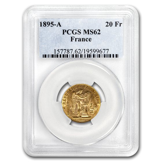1895-A France Gold 20 Francs Angel MS-62 PCGS 1895-A France Gold 20 Francs Angel MS-62 PCGS
