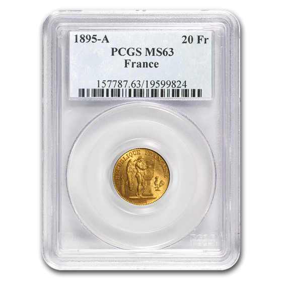 1895-A France Gold 20 Francs Angel MS-63 PCGS 1895-A France Gold 20 Francs Angel MS-63 PCGS