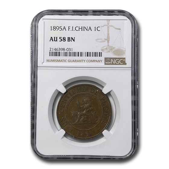 1895-A French Indo-China 1 Centime AU-58 NGC (Brown) 1895-A French Indo-China 1 Centime AU-58 NGC (Brown)