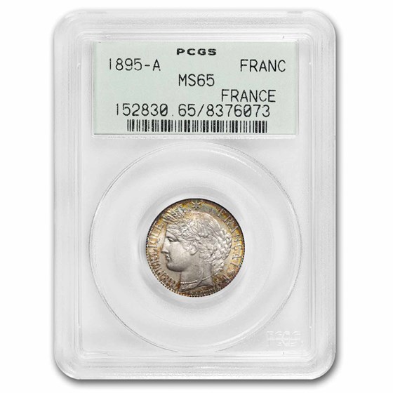 1895-A French Third Republic Silver 1 Franc Ceres MS-65 PCGS 1895-A French Third Republic Silver 1 Franc Ceres MS-65 PCGS