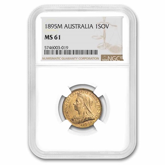 1895-M Australia Gold Sovereign Veil Head Victoria MS-61 NGC 1895-M Australia Gold Sovereign Veil Head Victoria MS-61 NGC
