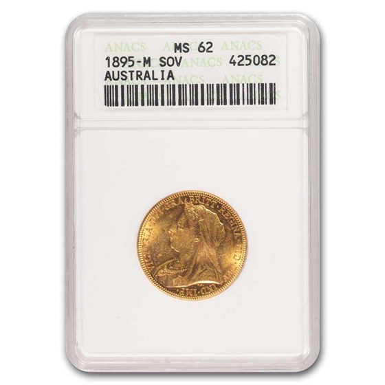1895-M Australia Gold Sovereign Veil Head Victoria MS-62 ANACS 1895-M Australia Gold Sovereign Veil Head Victoria MS-62 ANACS