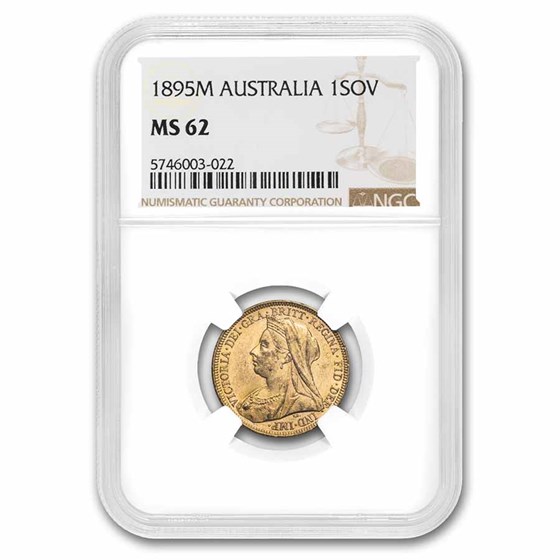 1895-M Australia Gold Sovereign Veil Head Victoria MS-62 NGC 1895-M Australia Gold Sovereign Veil Head Victoria MS-62 NGC