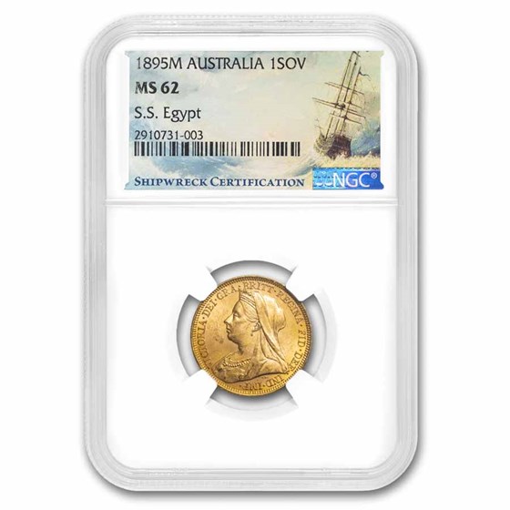 1895 M Australia Gold Sovereign Victoria MS-62 NGC SS Egypt 1895 M Australia Gold Sovereign Victoria MS-62 NGC SS Egypt