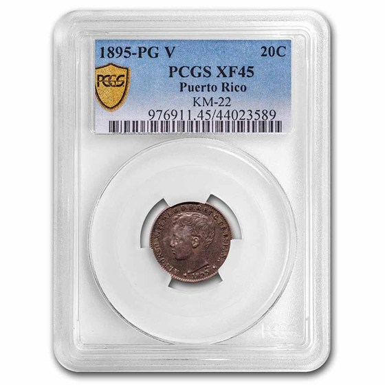 Buy 1895-PG V Puerto Rico Silver 20 Centavos Alfonso XIII XF-45 PCGS ...