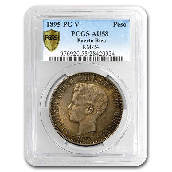 1895 Puerto Rico Silver Peso Choice AU-58 PCGS 1895 Puerto Rico Silver Peso Choice AU-58 PCGS