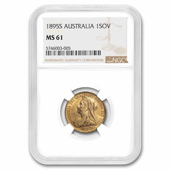 1895-S Australia Gold Sovereign Veil Head Victoria MS-61 NGC 1895-S Australia Gold Sovereign Veil Head Victoria MS-61 NGC
