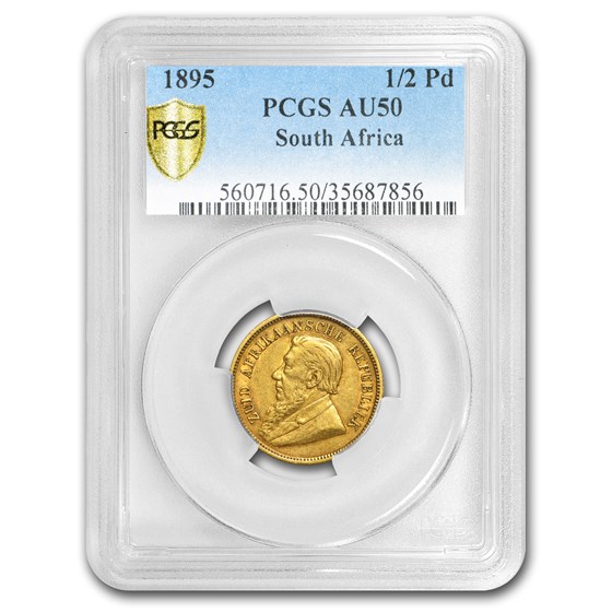 1895 South Africa Gold 1/2 Pond Paul Kruger AU-50 PCGS 1895 South Africa Gold 1/2 Pond Paul Kruger AU-50 PCGS