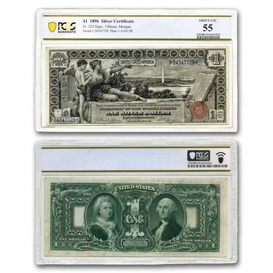 1896 $1.00 Silver Cert. Educational Note AU-55 PCGS (Fr#224) 1896 $1.00 Silver Cert. Educational Note AU-55 PCGS (Fr#224)