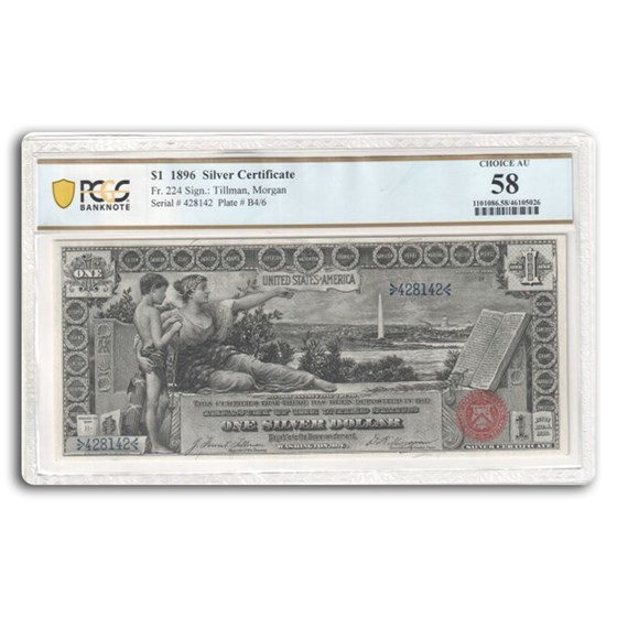 1896 $1.00 Silver Cert. Educational Note AU-58 PCGS (Fr#224) 1896 $1.00 Silver Cert. Educational Note AU-58 PCGS (Fr#224)
