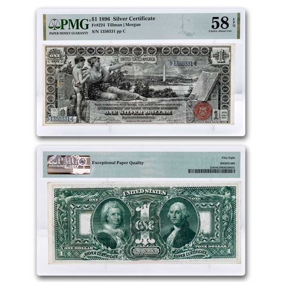1896 $1.00 Silver Cert. Educational Note AU-58 PMG (Fr#224) 1896 $1.00 Silver Cert. Educational Note AU-58 PMG (Fr#224)