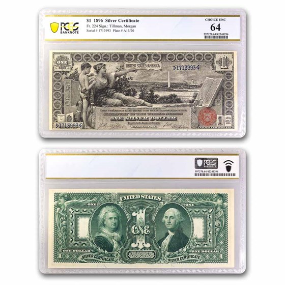 1896 $1.00 Silver Cert. Educational Note CU-64 PCGS (Fr#224) 1896 $1.00 Silver Cert. Educational Note CU-64 PCGS (Fr#224)