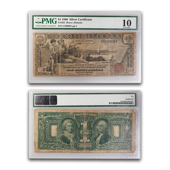 1896 $1.00 Silver Cert. Educational Note VG-10 PMG (Fr#225) 1896 $1.00 Silver Cert. Educational Note VG-10 PMG (Fr#225)