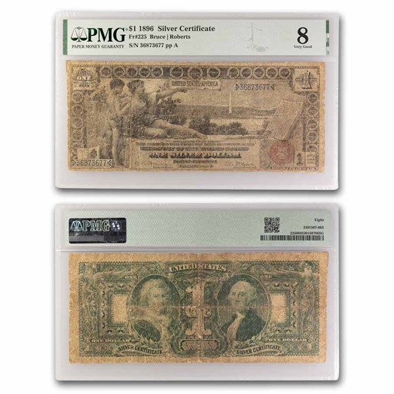 1896 $1.00 Silver Cert. Educational Note VG-8 PMG (Fr#225) 1896 $1.00 Silver Cert. Educational Note VG-8 PMG (Fr#225)
