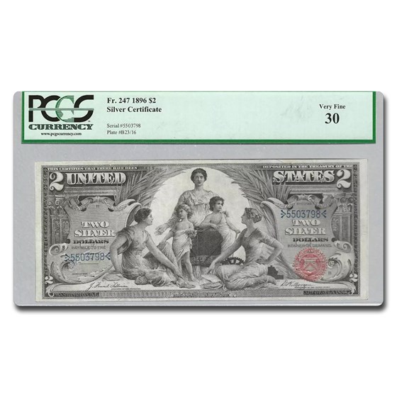 1896 $2.00 Silver Cert. Educational Note VF-30 PPQ PCGS (Fr#247) 1896 $2.00 Silver Cert. Educational Note VF-30 PPQ PCGS (Fr#247)