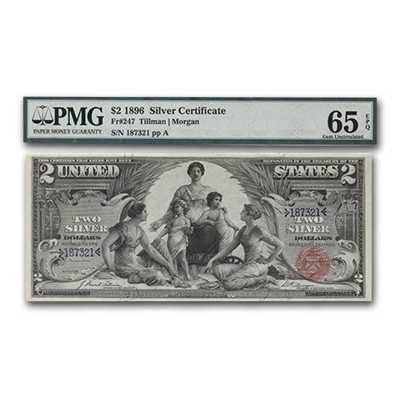 1896 $2.00 Silver Certificate Educational Note CU-65 EPQ PMG 1896 $2.00 Silver Certificate Educational Note CU-65 EPQ PMG