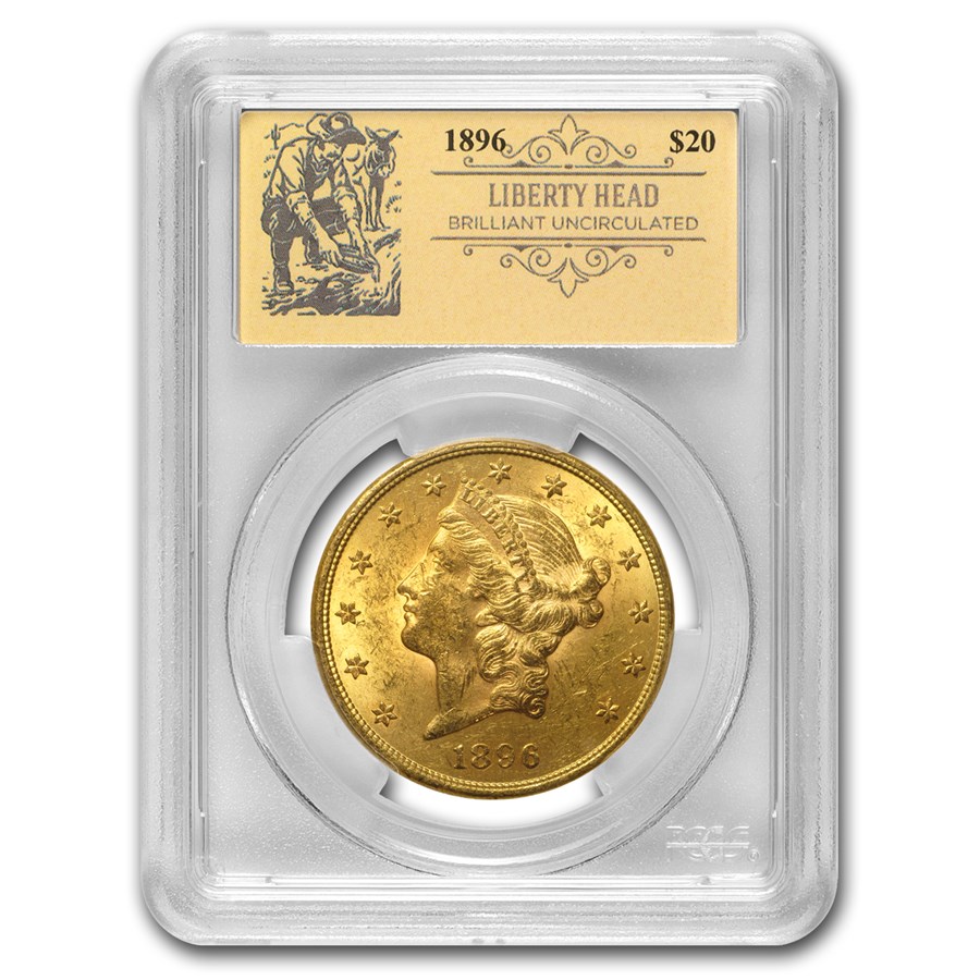 1896 $20 Liberty Gold Double Eagle BU PCGS (Prospector Label)