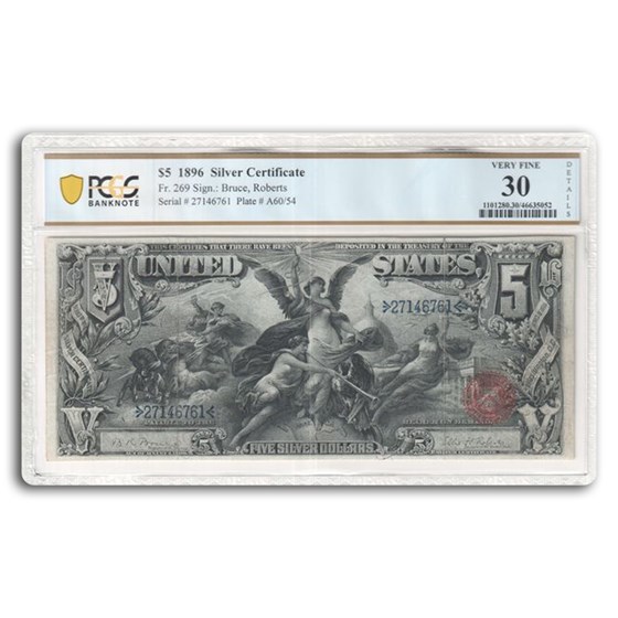 1896 $5.00 Silver Cert Educational Note VF-30 PCGS(Fr#269) Detail 1896 $5.00 Silver Cert Educational Note VF-30 PCGS(Fr#269) Detail