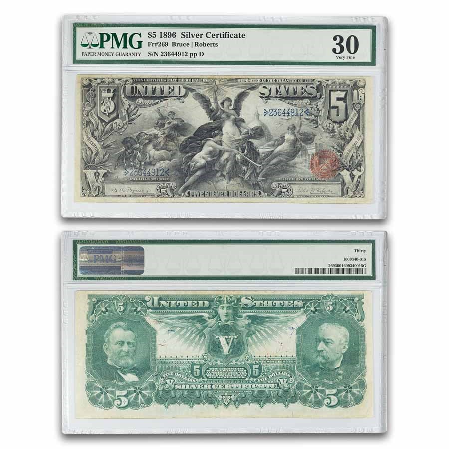 1896 $5.00 Silver Cert Educational Note VF-30 PCGS(Fr#269) Detail