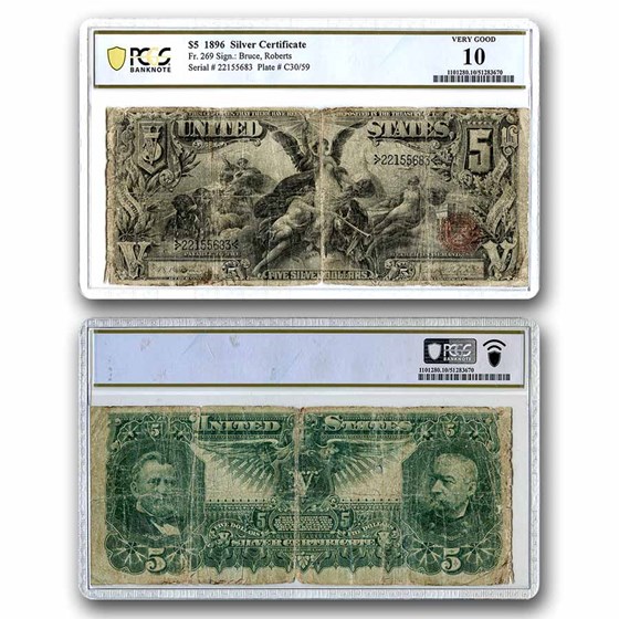 1896 $5.00 Silver Cert Educational Note VG-10 PCGS (Fr#269)