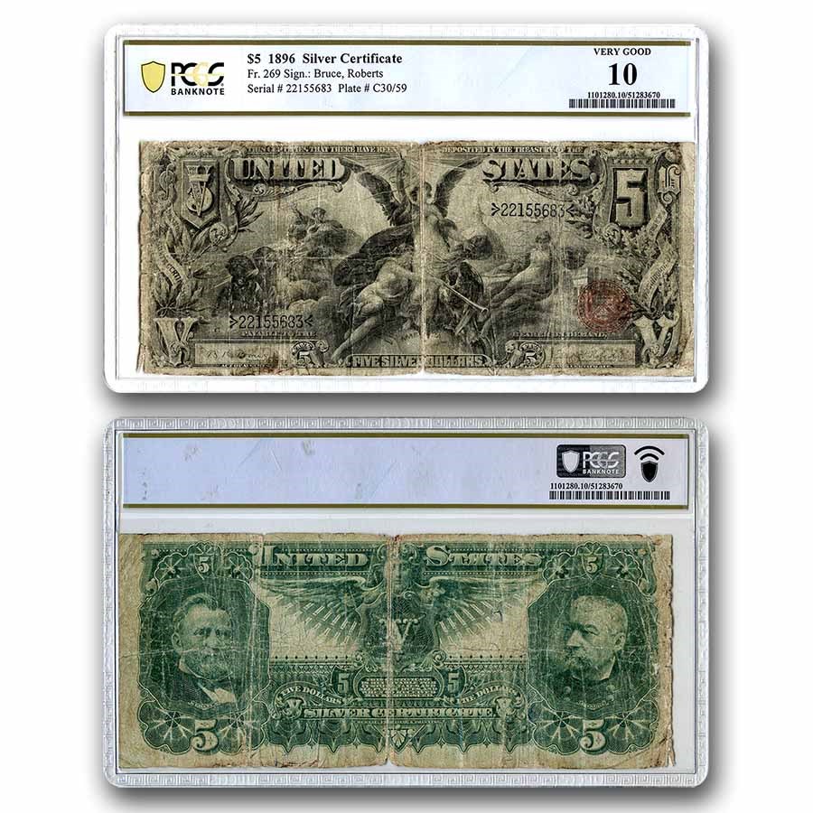 1896 $5.00 Silver Cert Educational Note VG-10 PCGS (Fr#269)
