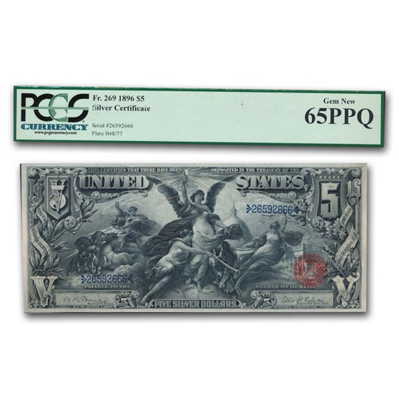 1896 $5.00 Silver Certificate Educational Note CU-65 PPQ PCGS 1896 $5.00 Silver Certificate Educational Note CU-65 PPQ PCGS