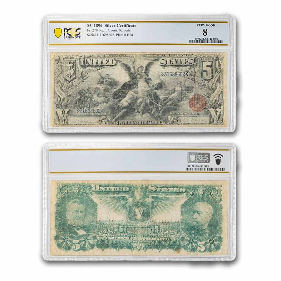 1896 $5.00 Silver Certificate Educational Note VG-8 PCGS (Fr#270)