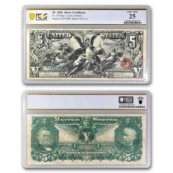 1896 $5.00 Silver Certificate Educational VF-25 PCGS (Fr#270) 1896 $5.00 Silver Certificate Educational VF-25 PCGS (Fr#270)