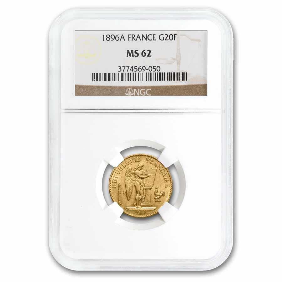 1896-A France Gold 20 Franc MS-62 NGC