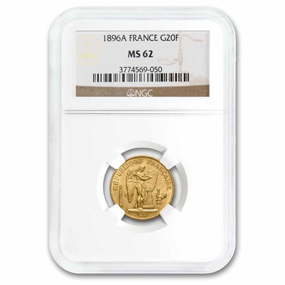 1896-A France Gold 20 Franc MS-62 NGC 1896-A France Gold 20 Franc MS-62 NGC