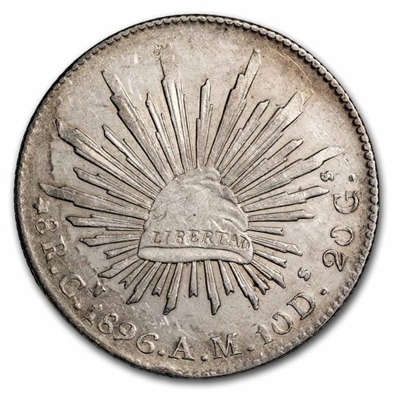 1896-Cn AM Mexico Silver 8 Reales Cap & Rays AU 1896-Cn AM Mexico Silver 8 Reales Cap & Rays AU