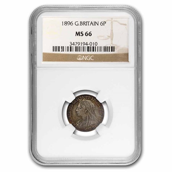 1896 Great Britain Silver 6 Pence Victoria MS-66 NGC 1896 Great Britain Silver 6 Pence Victoria MS-66 NGC