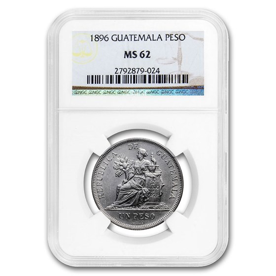 1896 Guatemala Silver 1 Peso MS-62 NGC 1896 Guatemala Silver 1 Peso MS-62 NGC