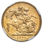 1896-M Australia Gold Sovereign Victoria Veiled Head AU-58 NGC