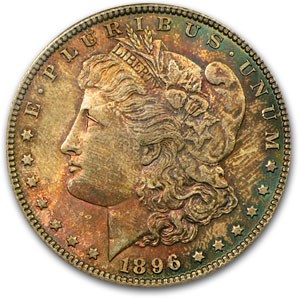 1896 Morgan Dollar MS-63 PCGS (Blue & Purple Album Toning) 1896 Morgan Dollar MS-63 PCGS (Blue & Purple Album Toning)