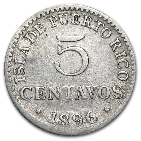 Buy 1896 Puerto Rico Silver 5 Centavos Fine Details APMEX